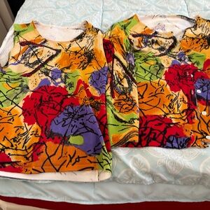 Colorful Abstract Print Top and Cardigan Set